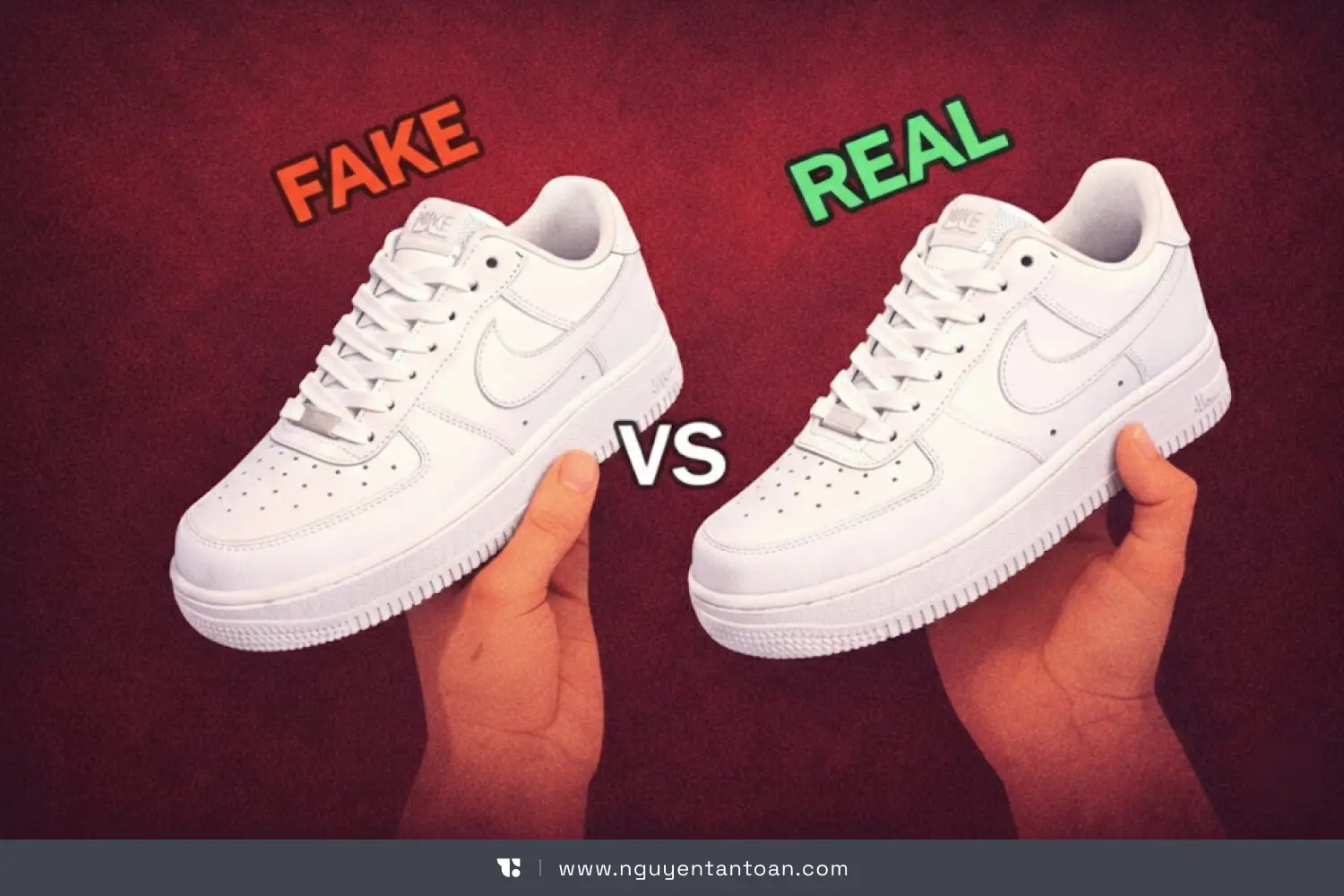 A side-by-side comparison of real and fake sneakers in Vietnam, illustrating the counterfeit problem during the overheated growth of the sneaker market