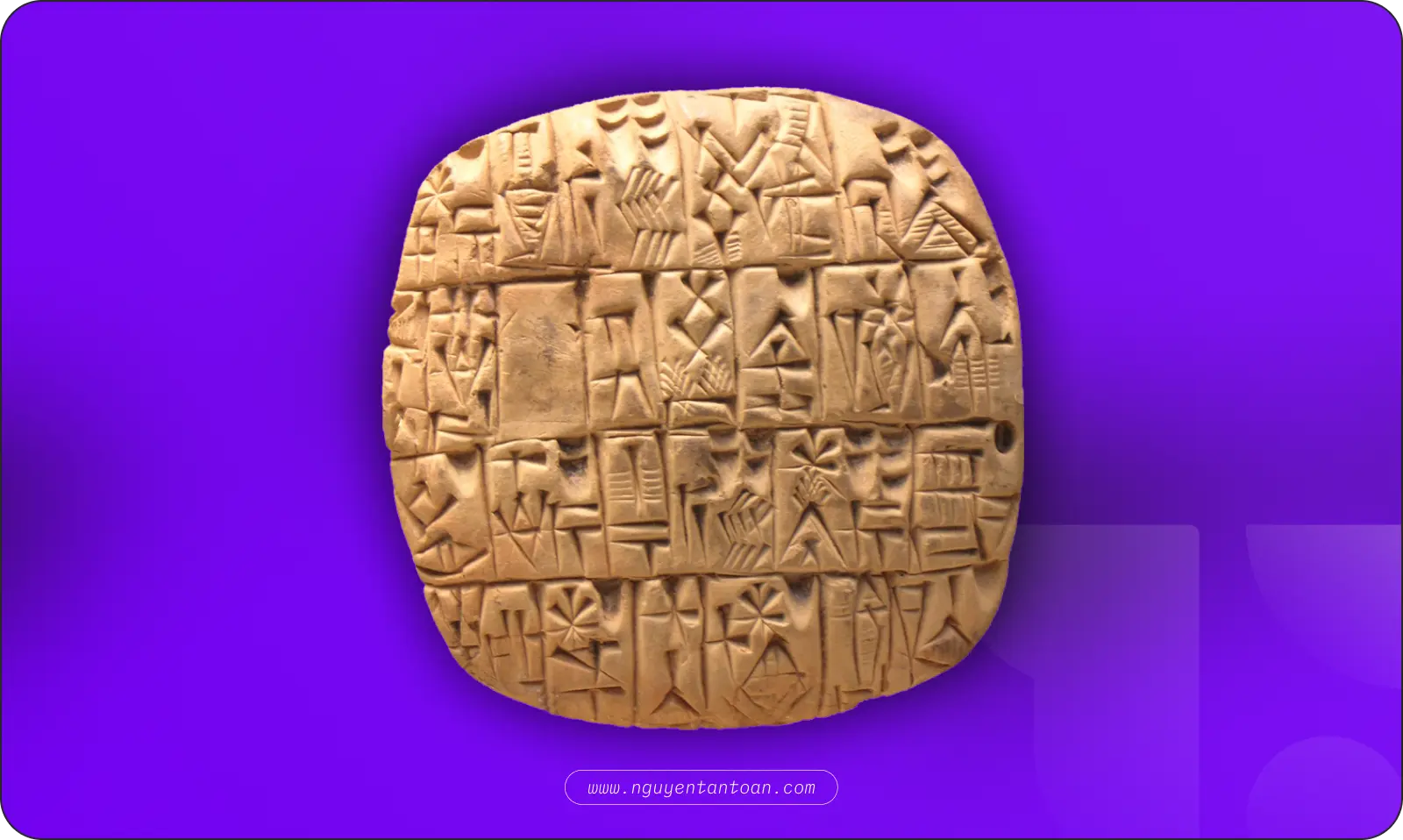 Ancient Sumerian clay tablet covered in rows of cuneiform symbols used for record keeping