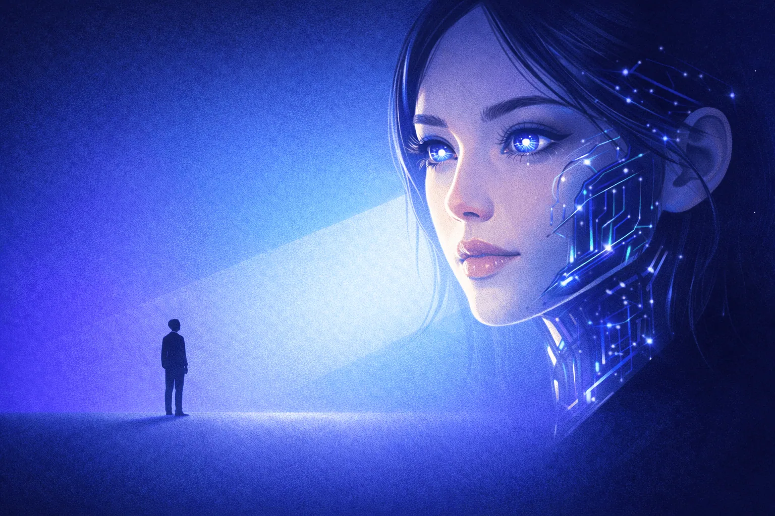 AI and UX illustration showing interaction between people and AI moving beyond the limits of the traditional chat box.